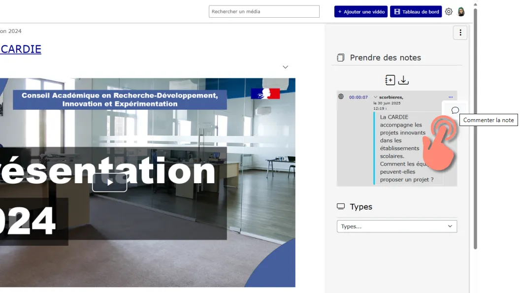 option commenter la note dans le menu gérer la note.