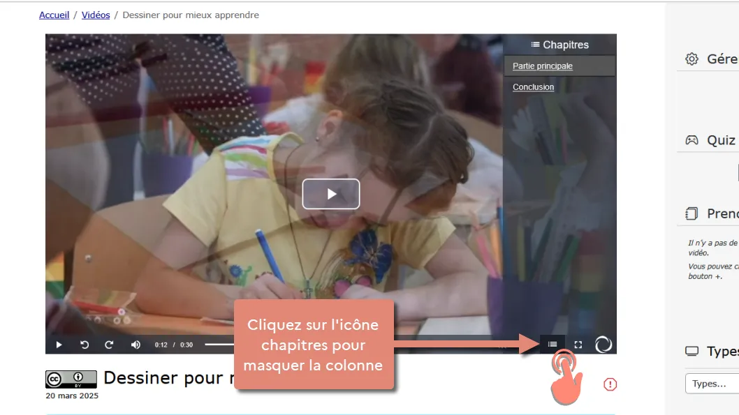 masquer la vue des chapitres.