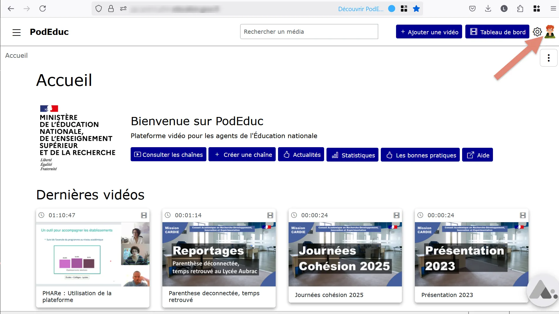 accès menu utilisateur.
