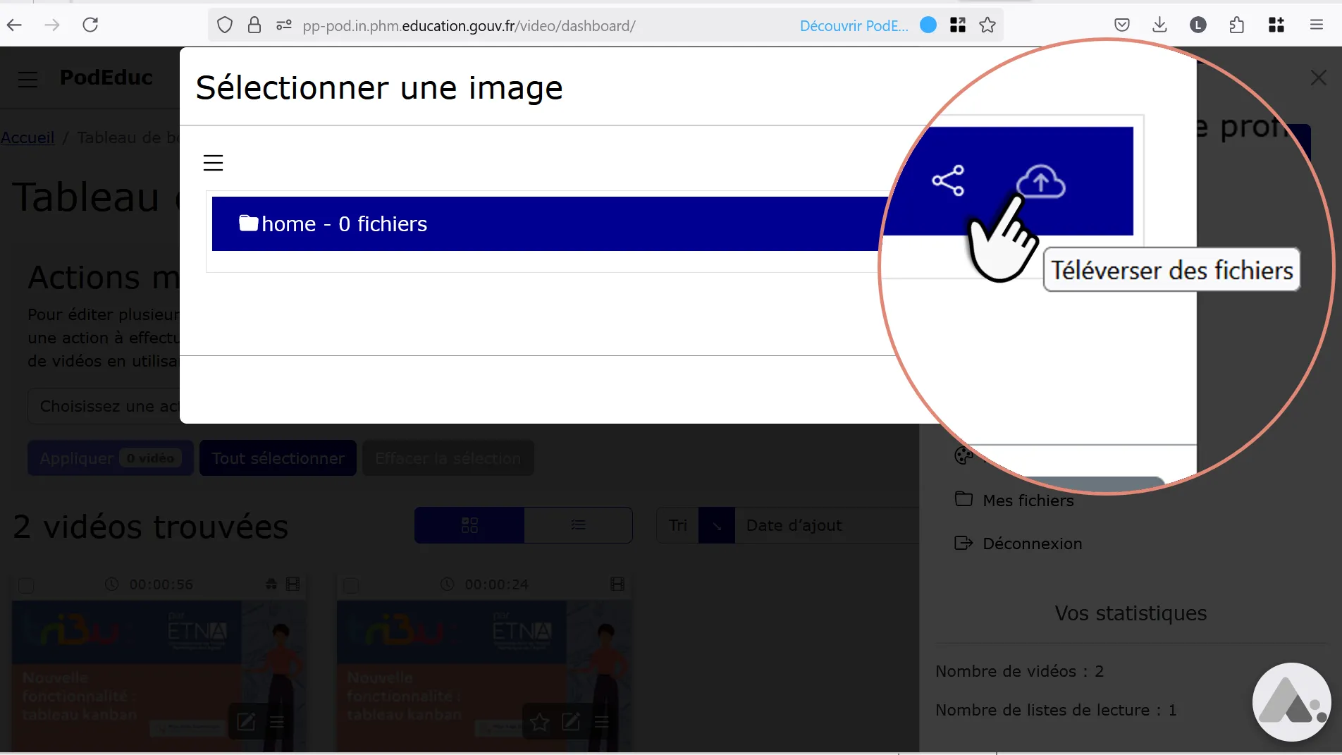 bouton pour téléverser un fichier.