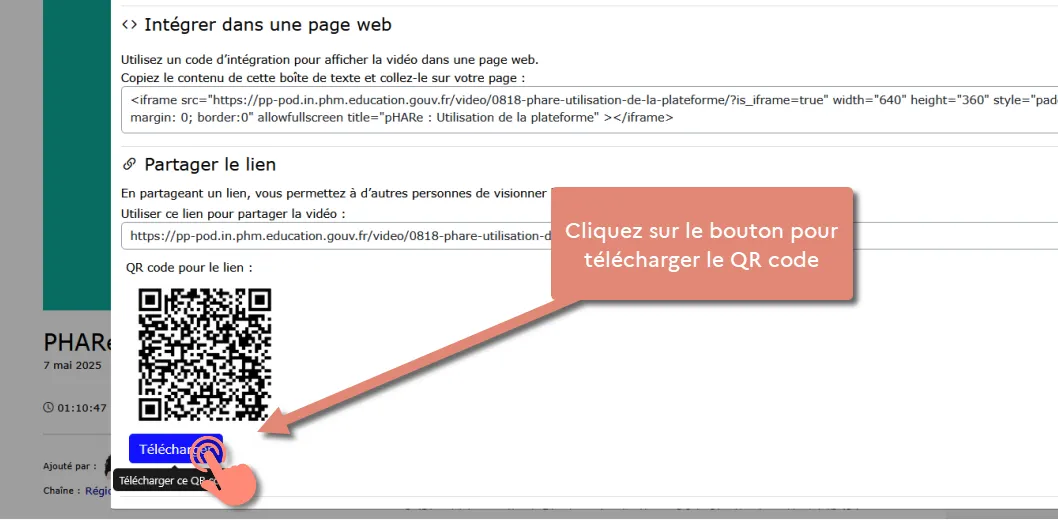 bouton de téléchargement du QR code.