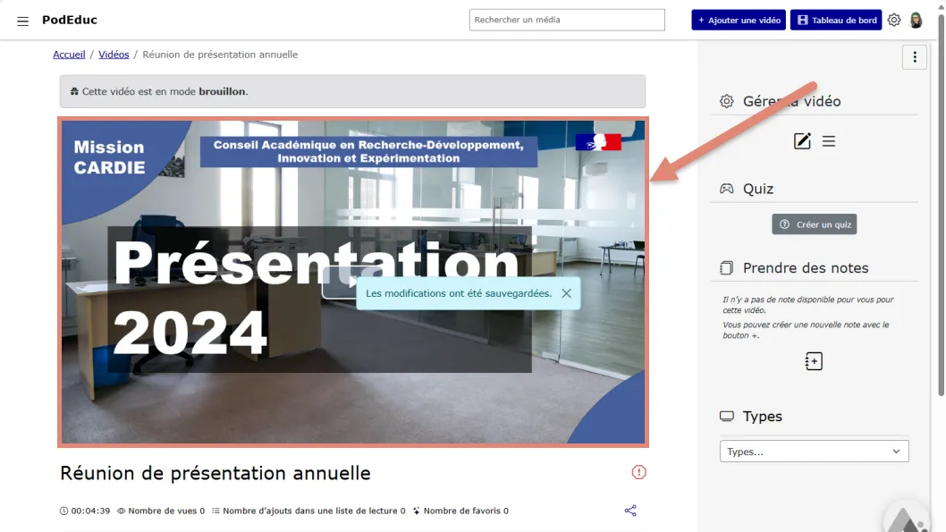 La vidéo affiche la nouvelle vignette.