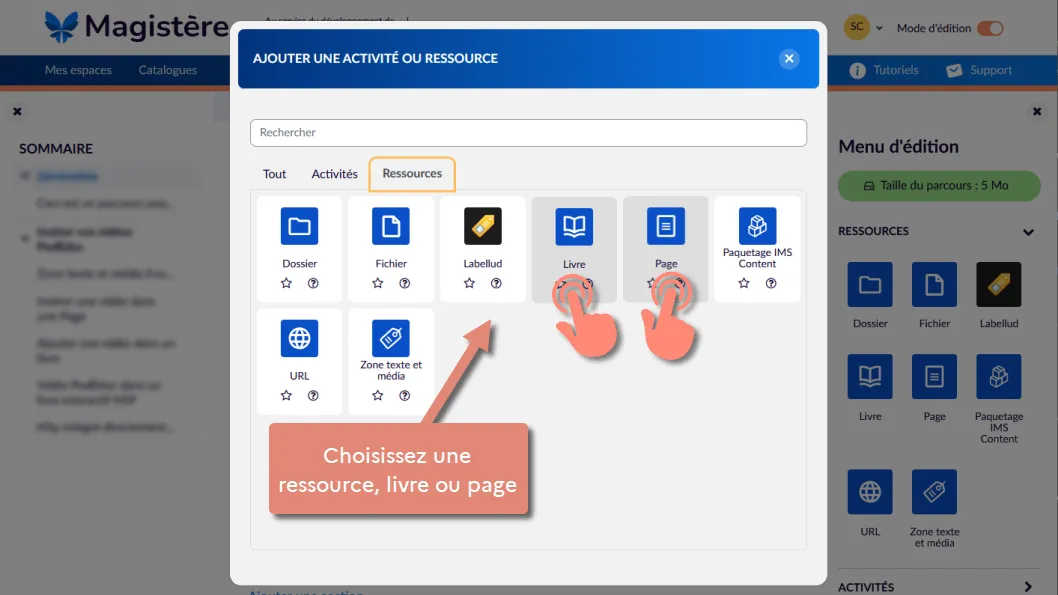 choisir une ressource page ou livre.