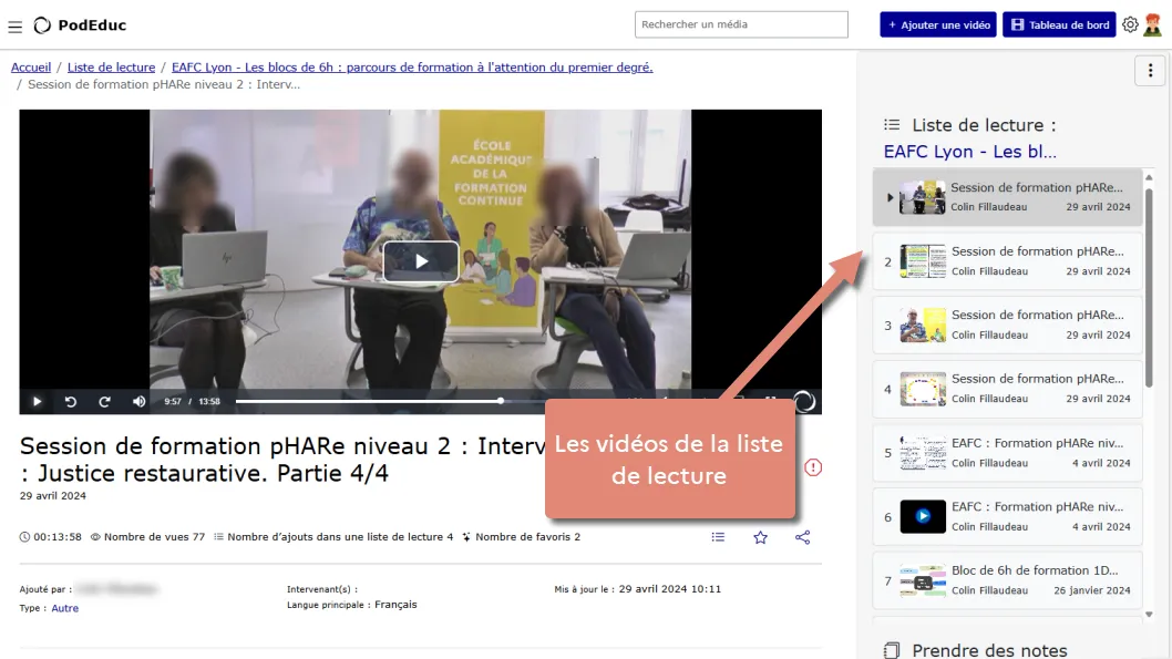 organisation de la page d’une liste de lecture.