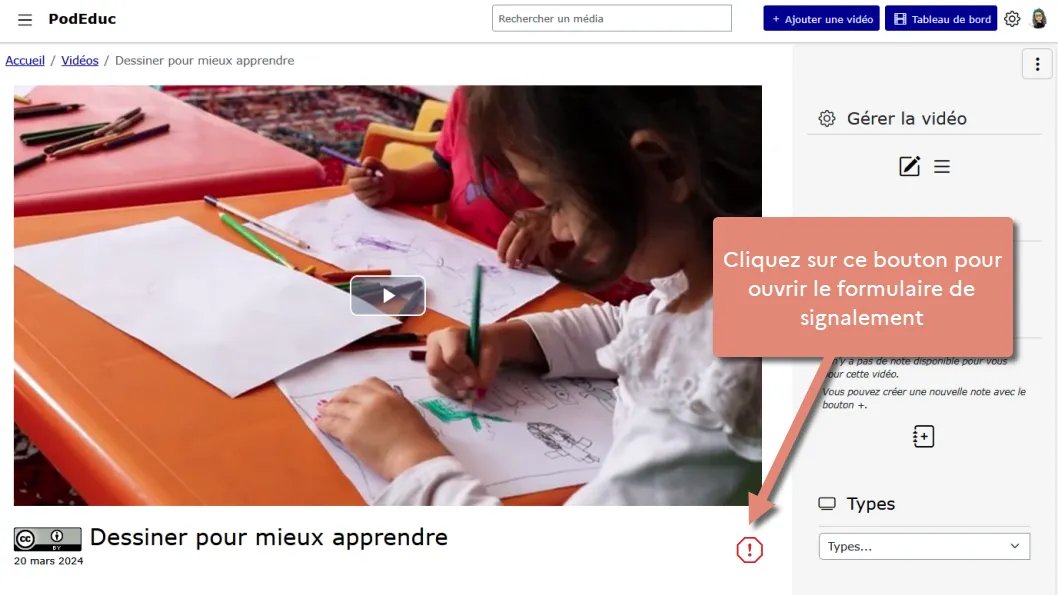 cliquer sur bouton signaler une vidéo.