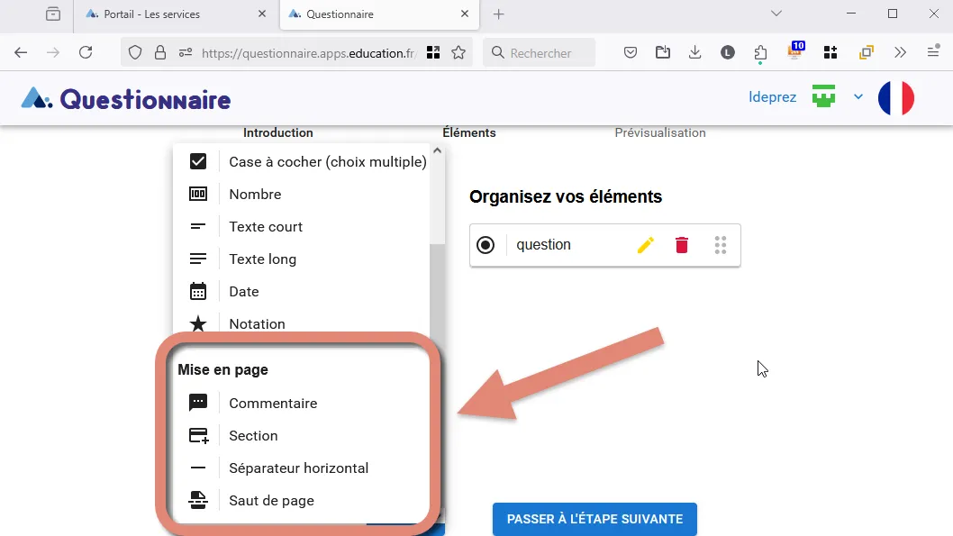 éléments de mise en page