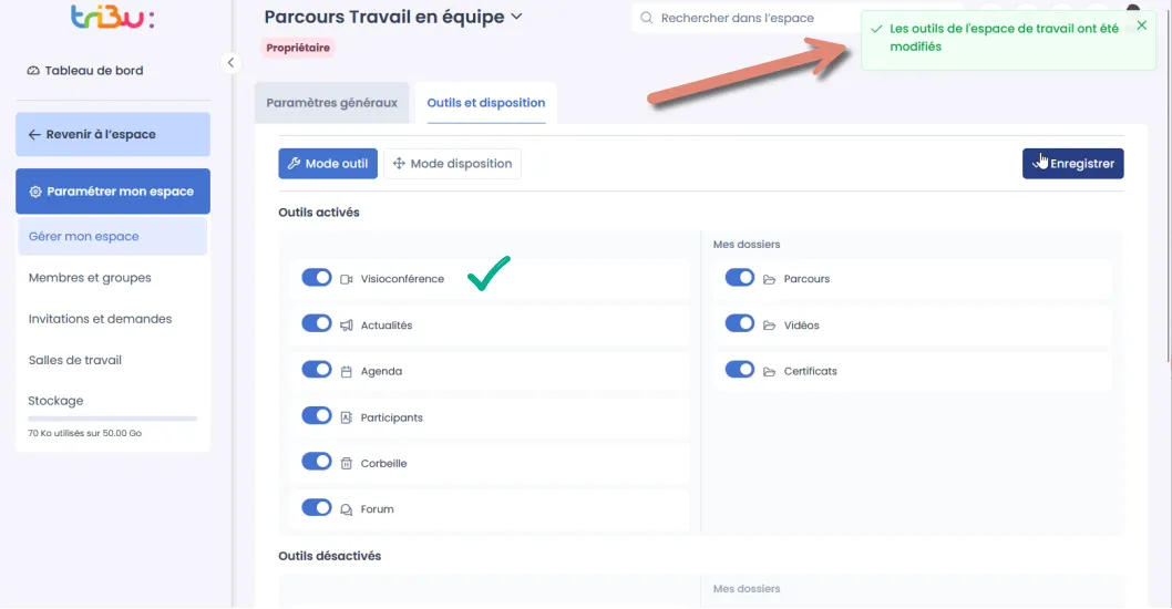 notification de confirmation de l’enregistrement