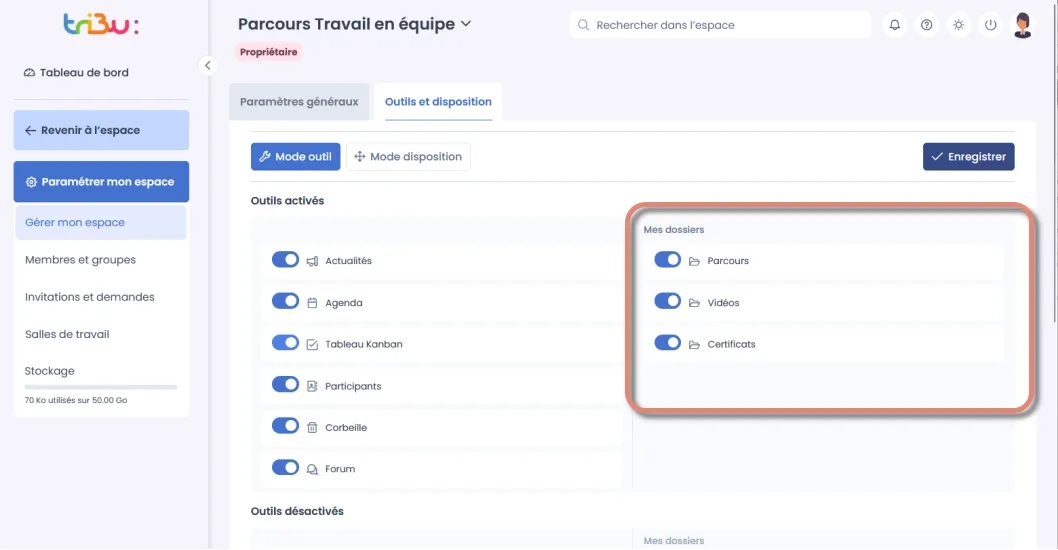 activation ou desactivation des dossiers de premier niveau