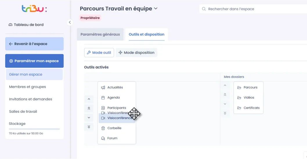 réorganisation des éléments par glisser-déposer