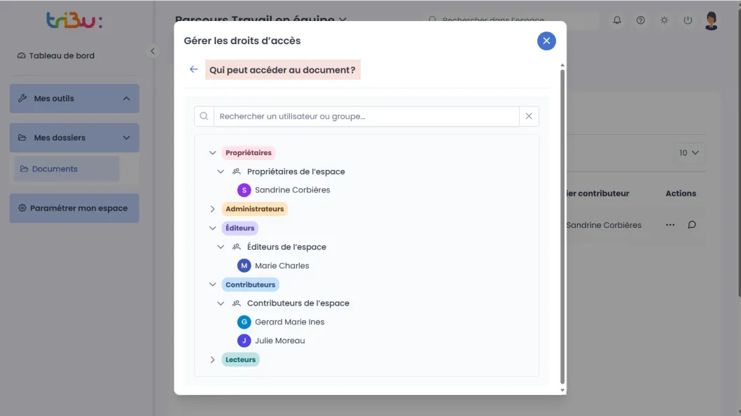 liste des rôles par utilisateur