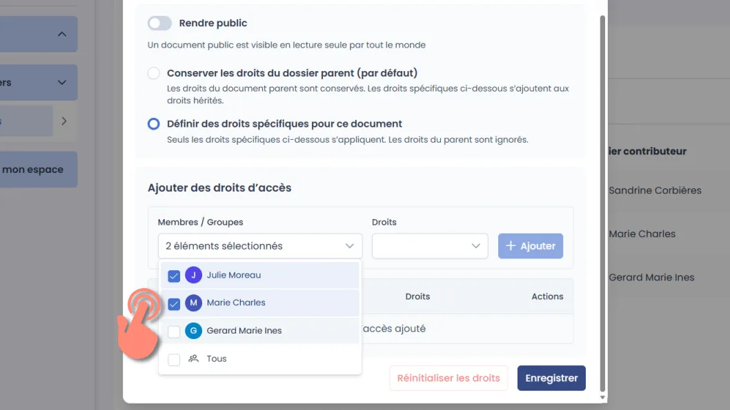 sélection d’un utilisateur ou d’un groupe