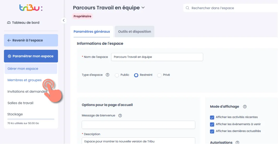 menu Membres et groupes.