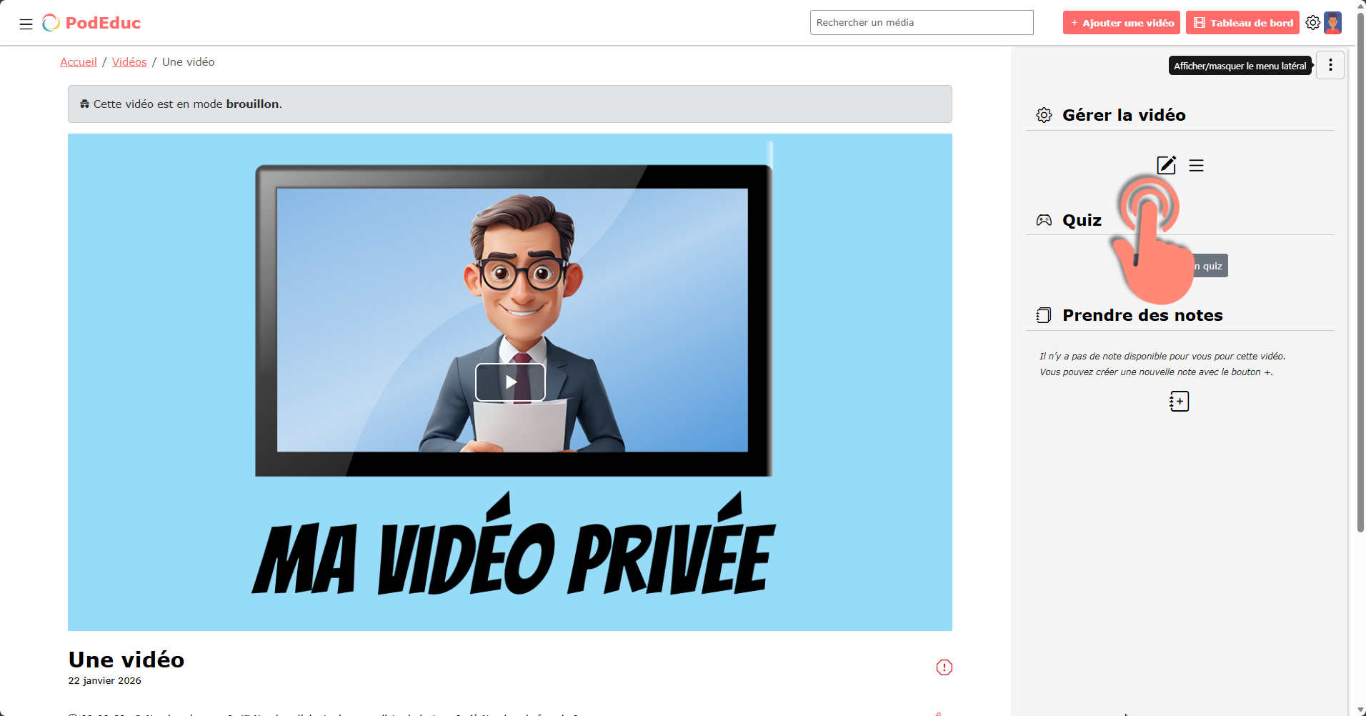 accès édition de la vidéo