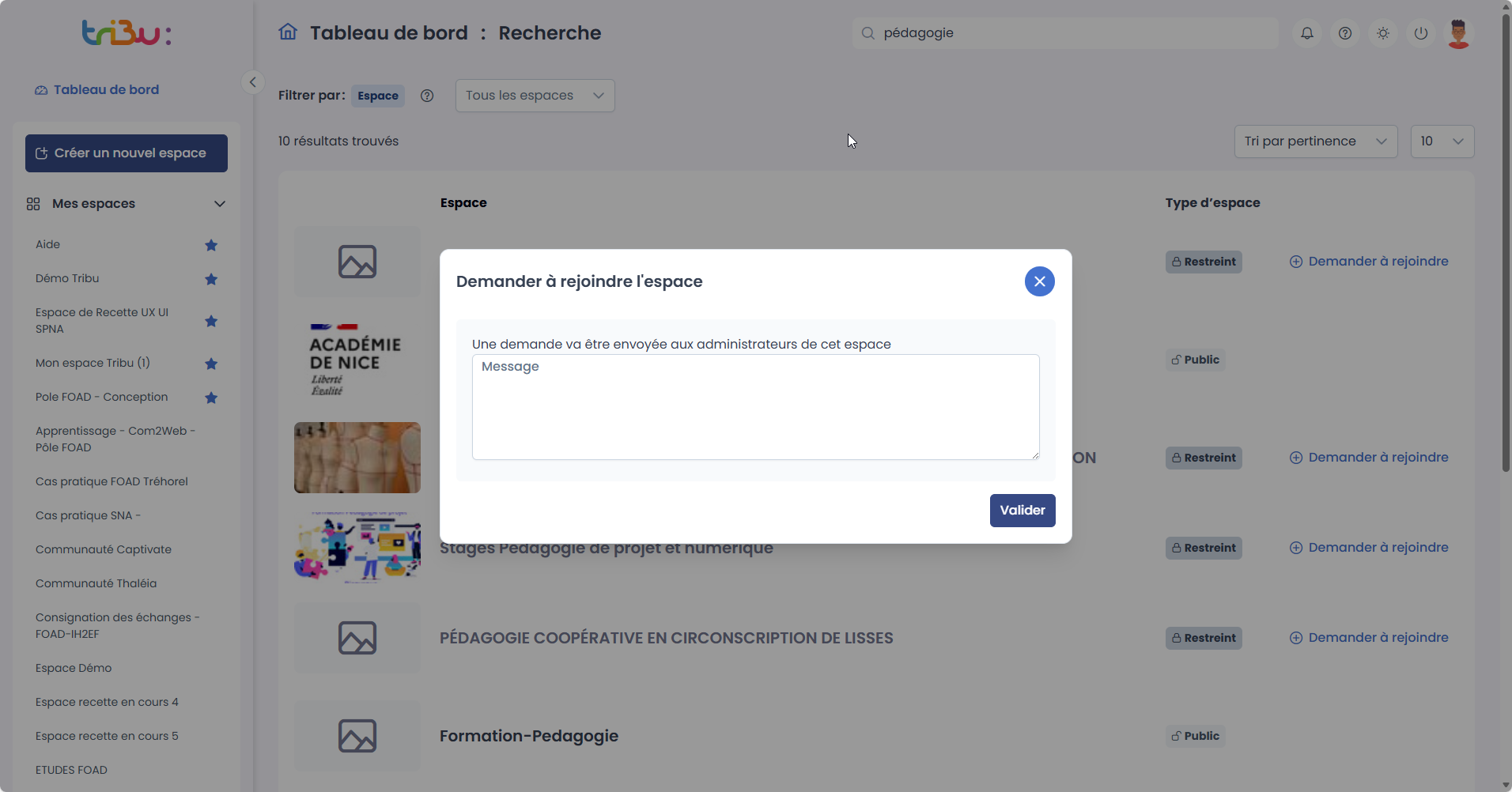 formulaire de demadne à rejoindre un espace