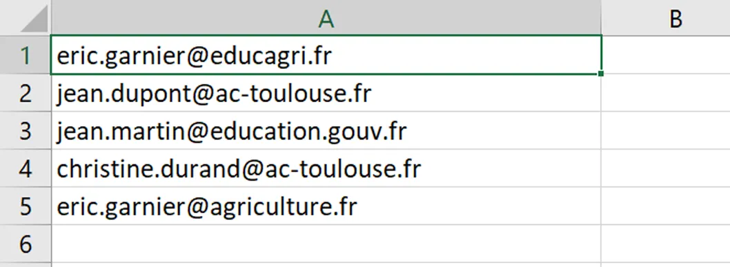 fichier Excel avec des adresse mail