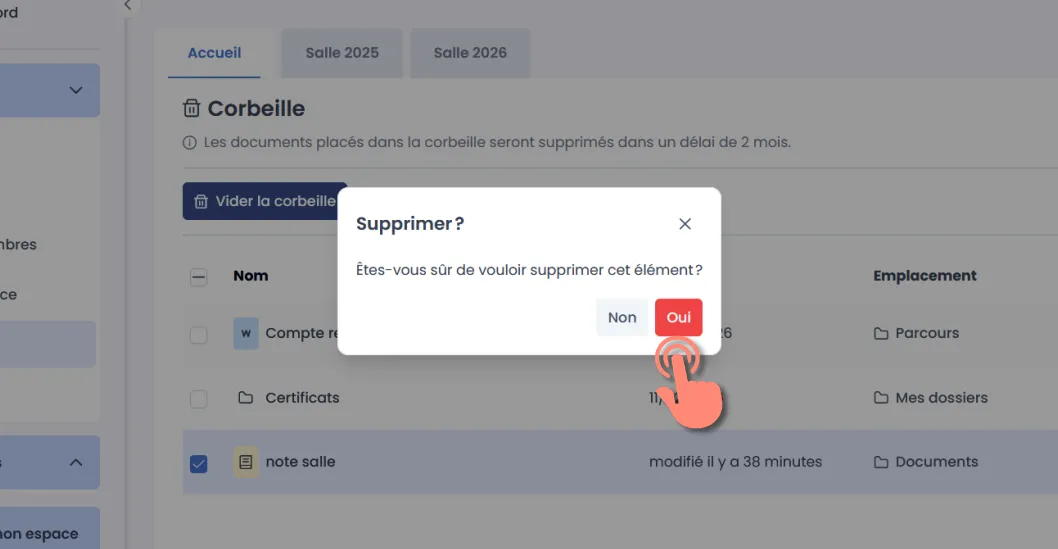 confirmation de la suppression définitive
