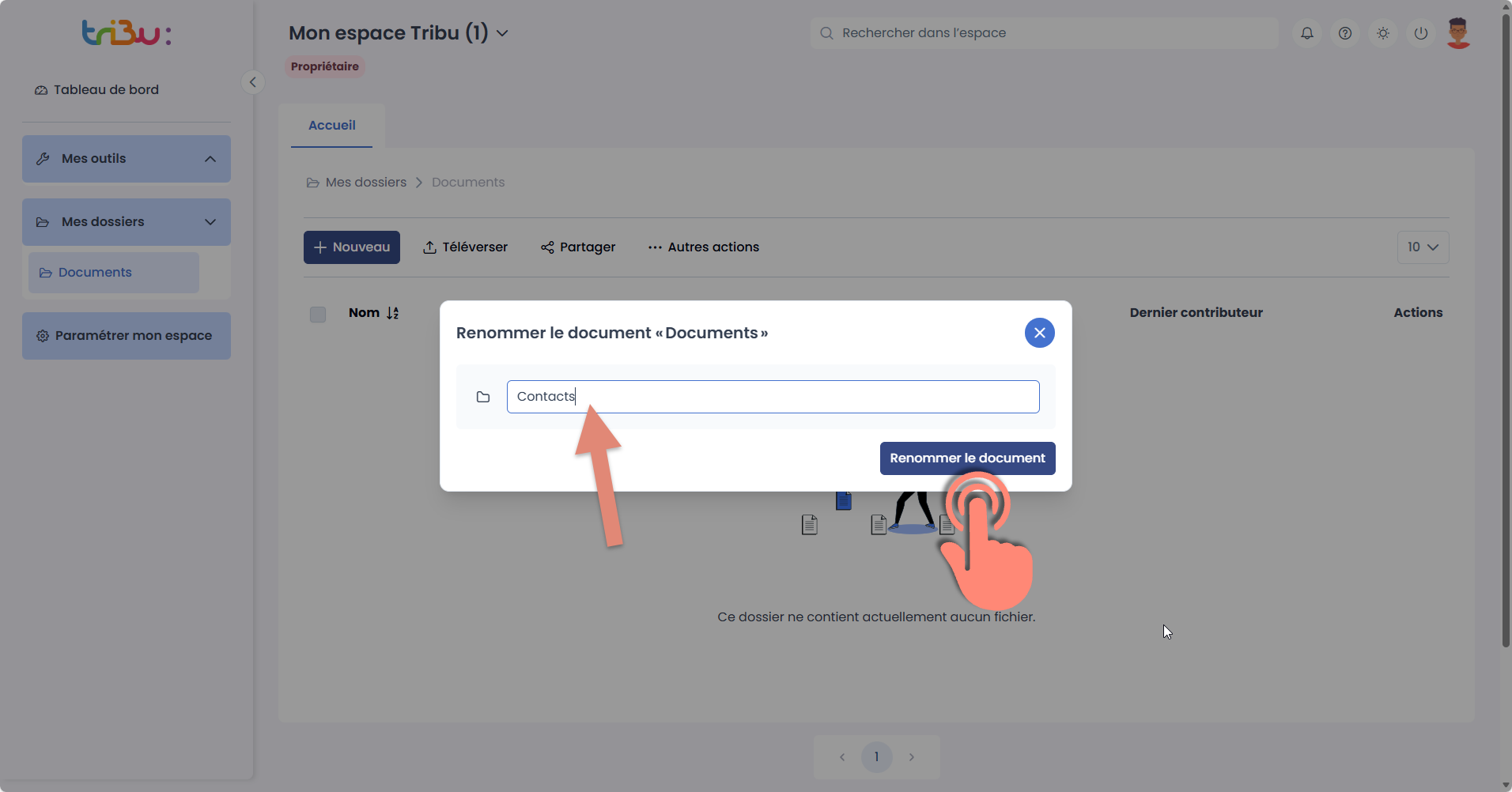 hamps à remplir et clic sur &ldquo;Renommer le document&rdquo;