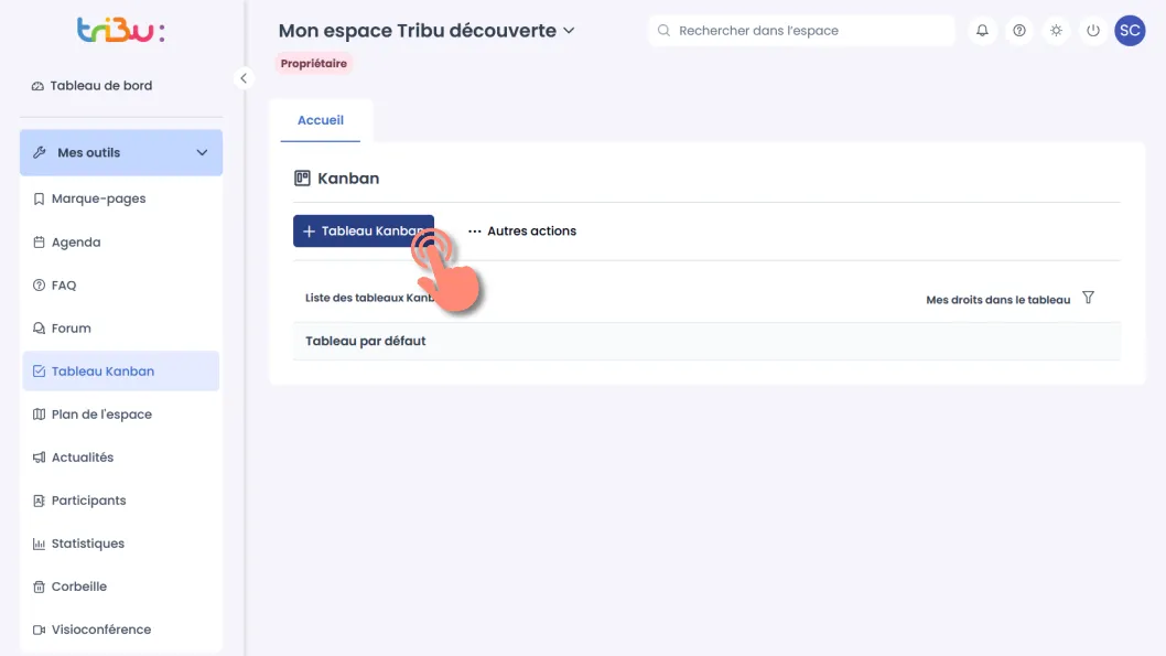 cliquer sur bouton + tableau kanban