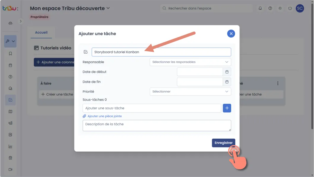 boîte de dialogue ajouter une tâche