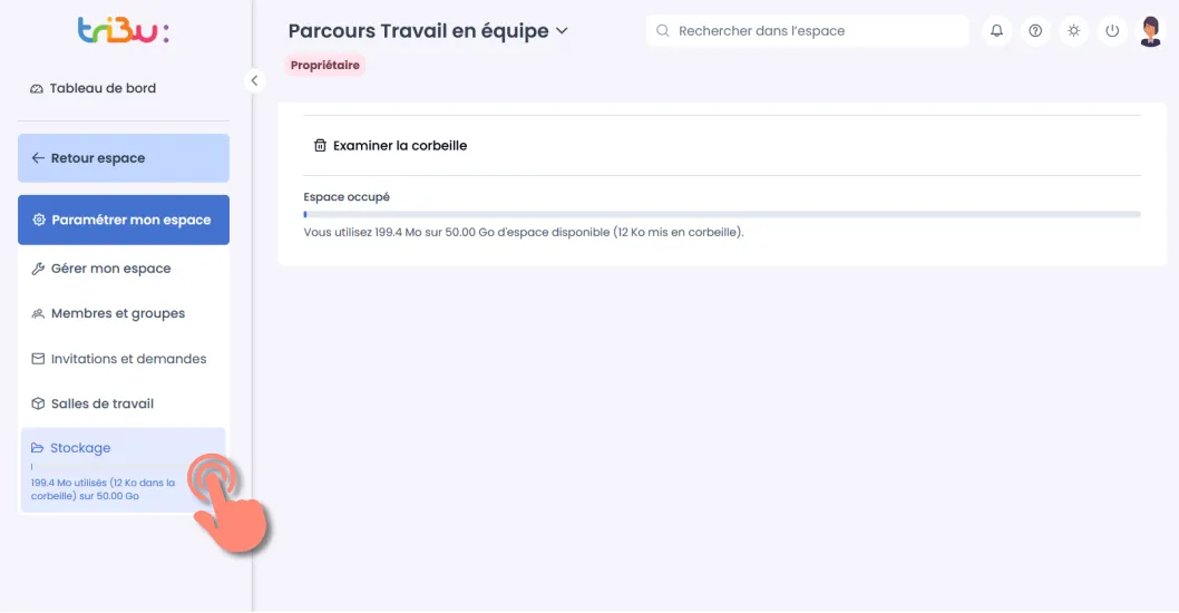 stockage et accès à la corbeille.