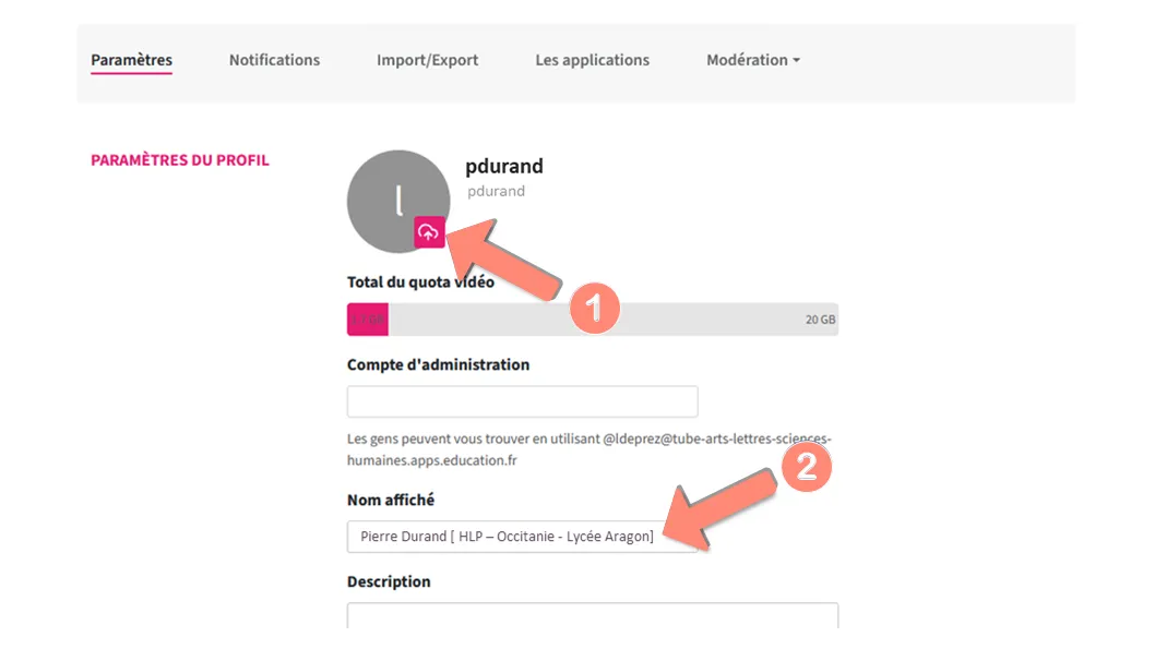 paramétrage du compte