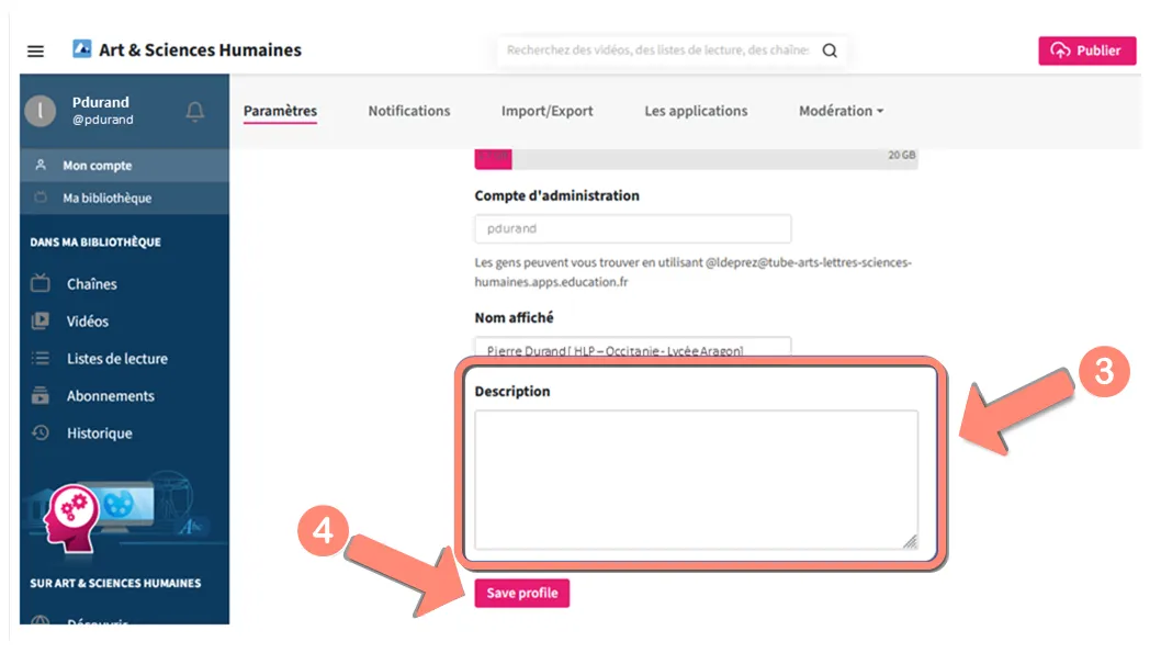 Accès gestion du compte