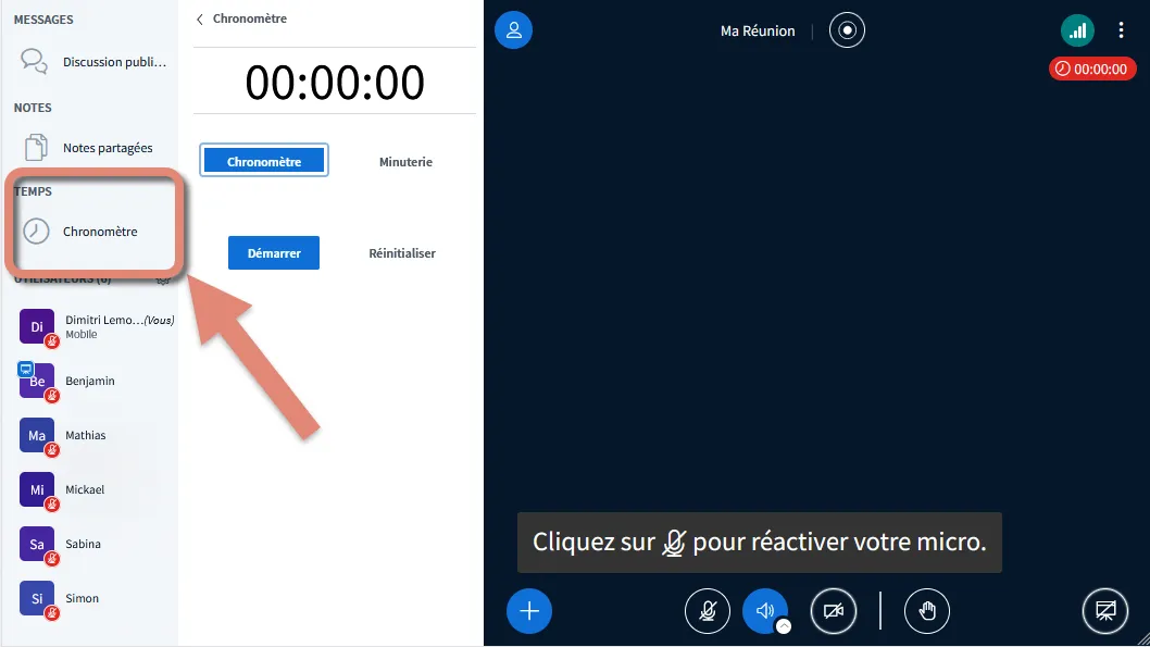 volet Temps affiché dans la colonne de gauche.