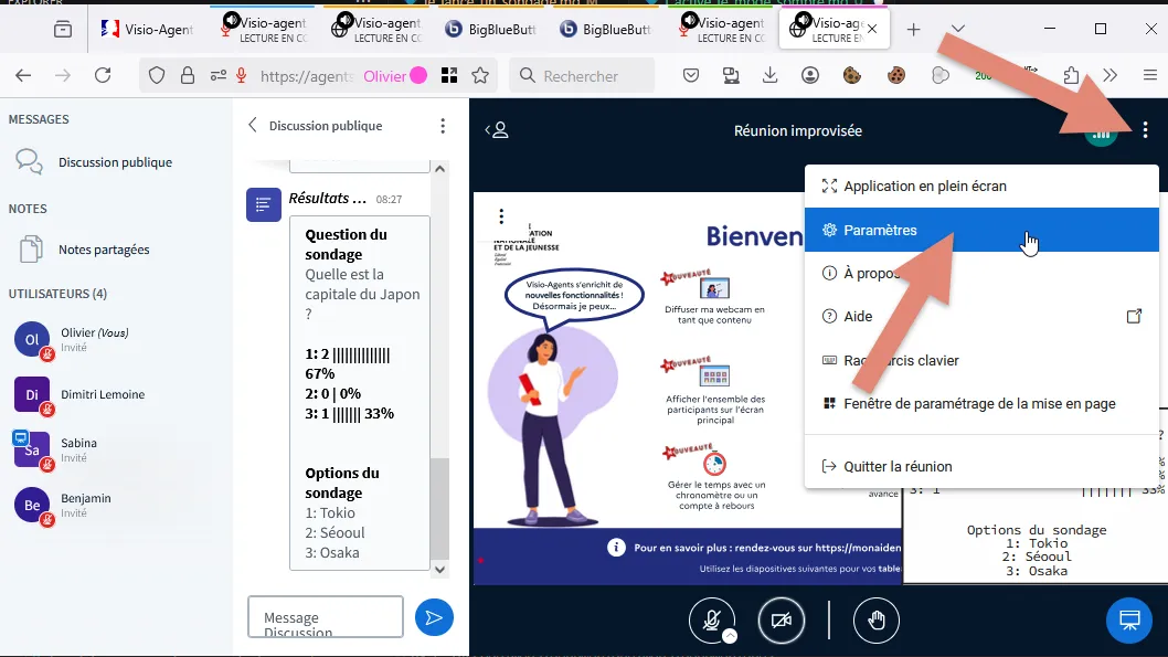 menu &ldquo;Option&rdquo; en haut à gauche de l&rsquo;écran", choix &ldquo;Paramètres&rdquo;.