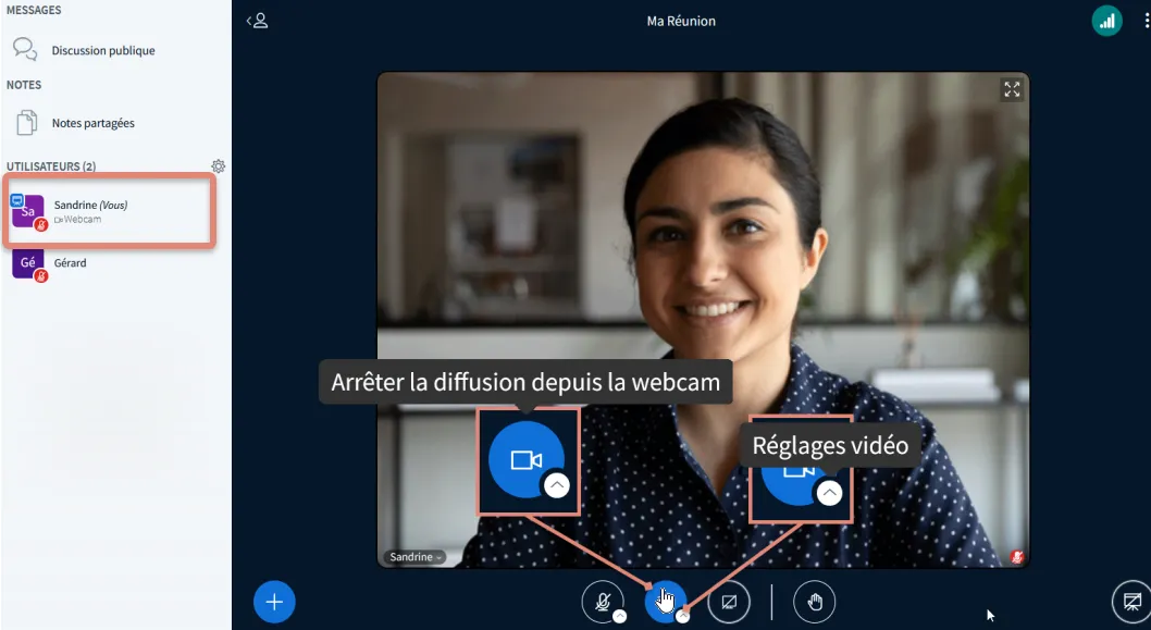 démarrer la diffusion de la webcam avec les paramètres par défaut.