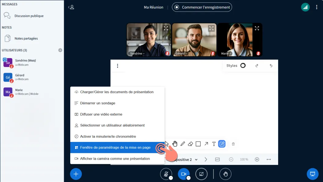 option &ldquo;fenêtre de paramétrage de la mise en page&rdquo;.