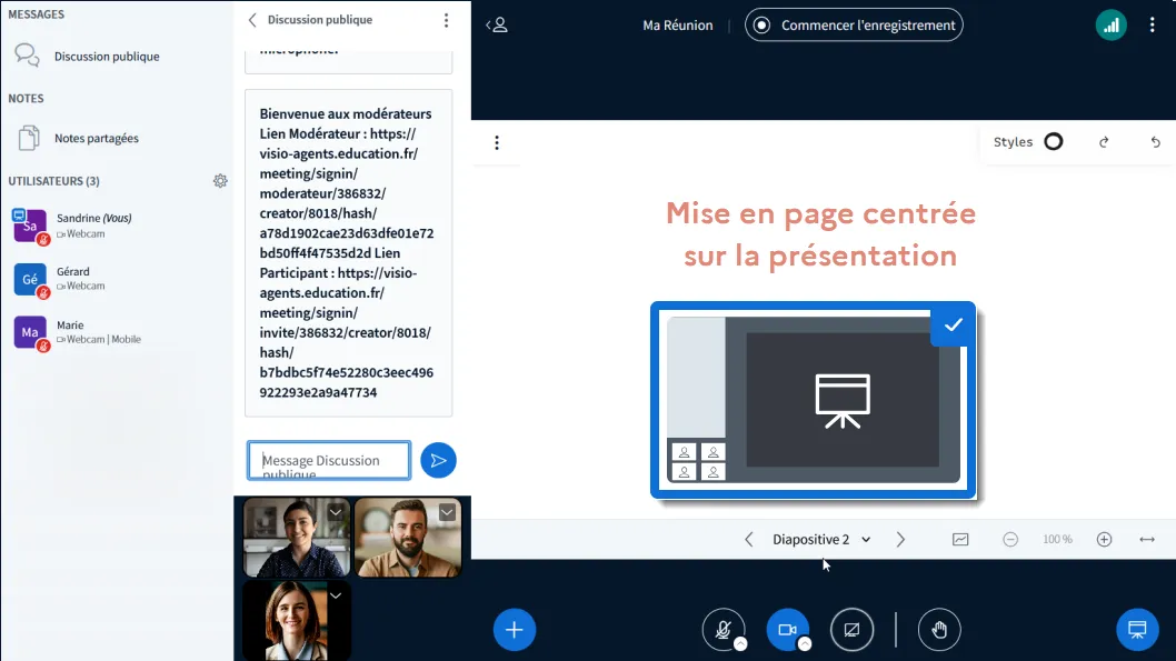 mise en page centrée sur la présentation.