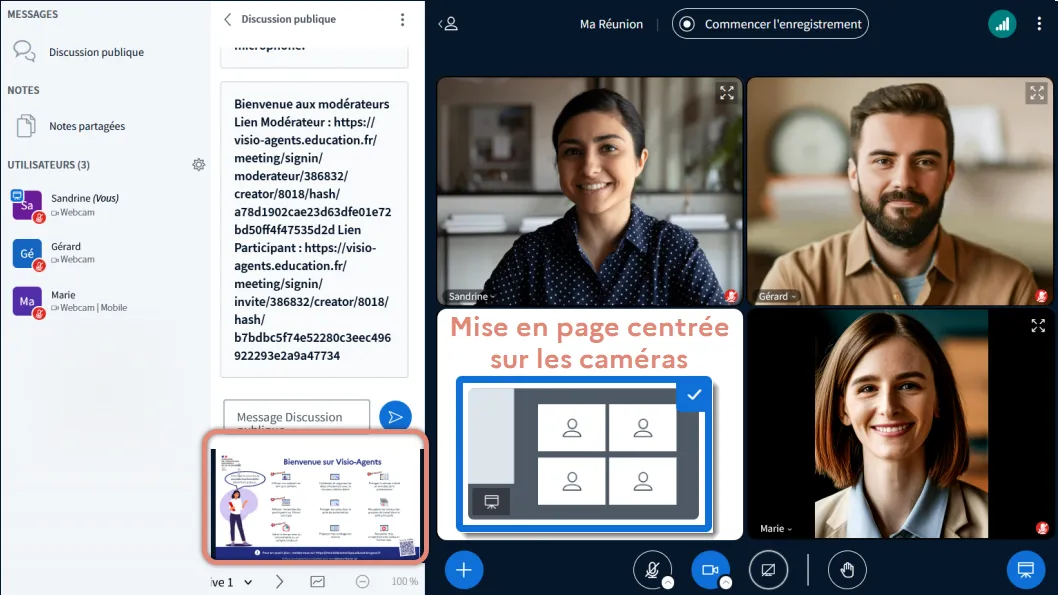 mise en page centrée sur la vidéo.