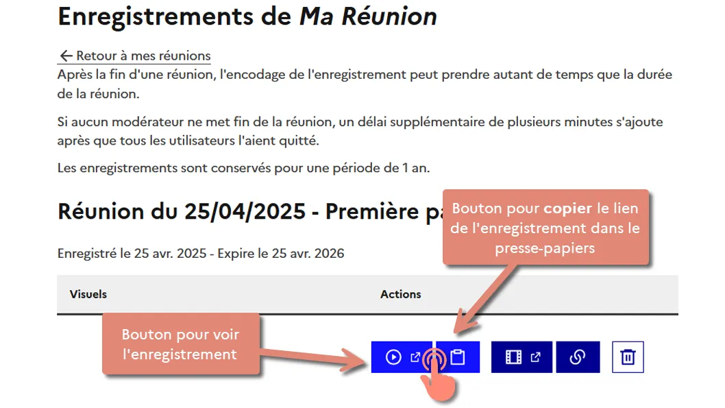 le bouton de visionnage pour voir l&rsquo;enregistrement.