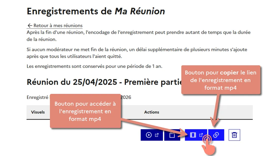 le bouton pour copier le lien du fichier mp4.
