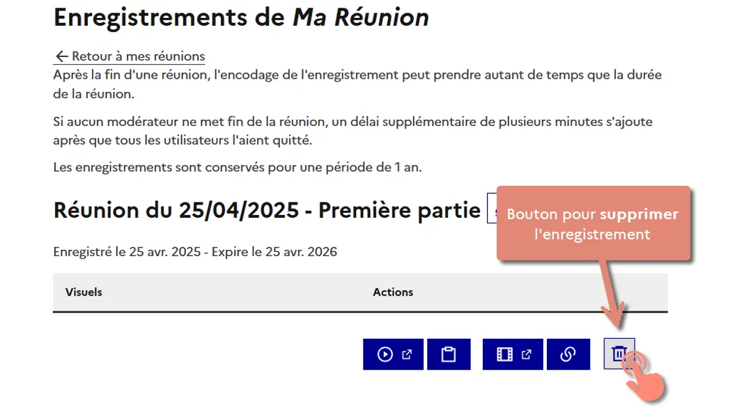 bouton corbeille pour supprimer l&rsquo;enregistrement.