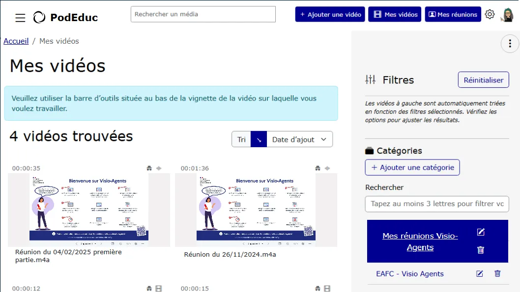 déposer l&rsquo;enregistrement dans une plateforme d&rsquo;hébergement comme PodEduc ou Tube.