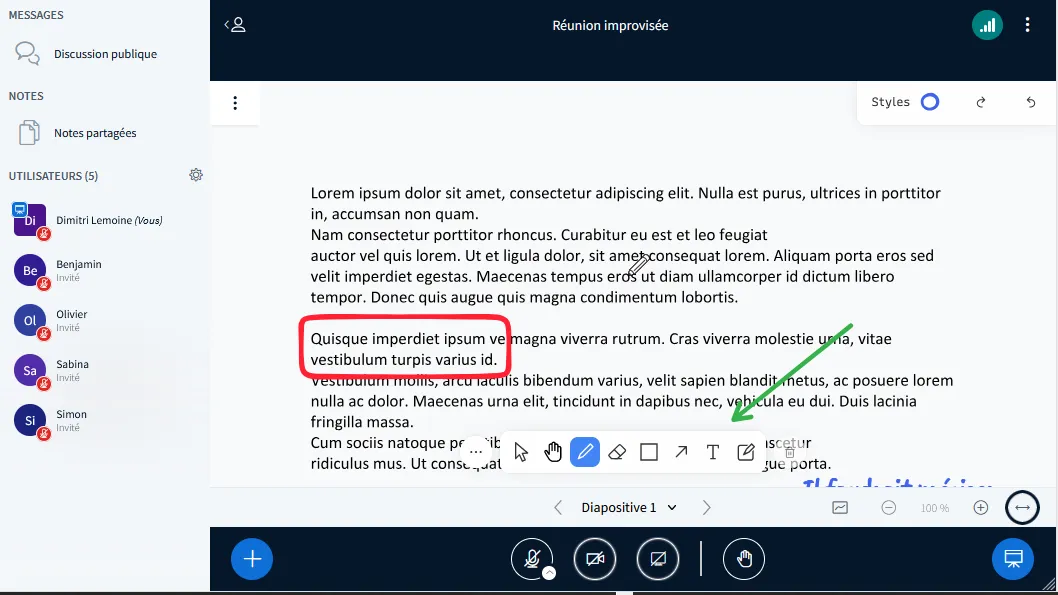 présentation avec des annotations.