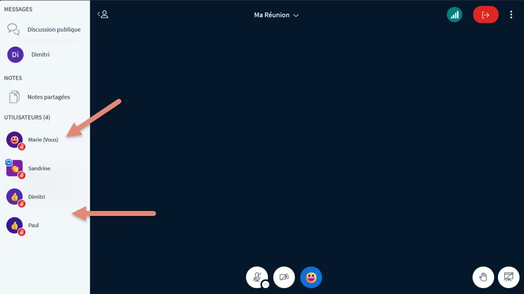 émoji indiquant la réaction d&rsquo;un participant.