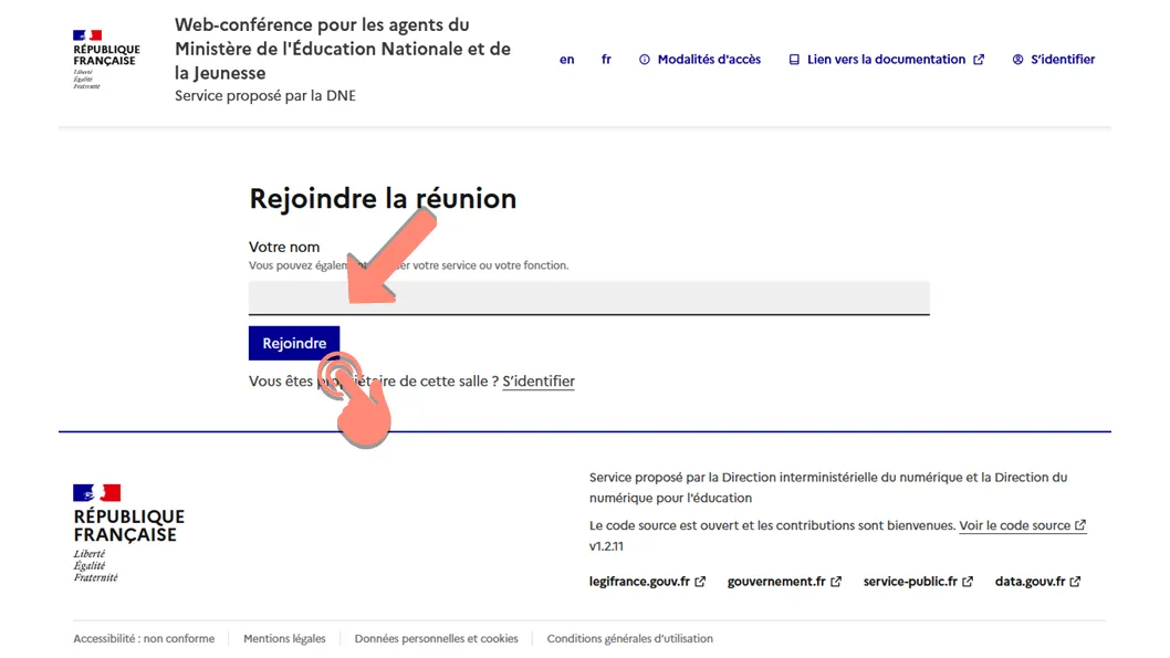 formulaire de saisie des informations avant de rejoindre la réunion.