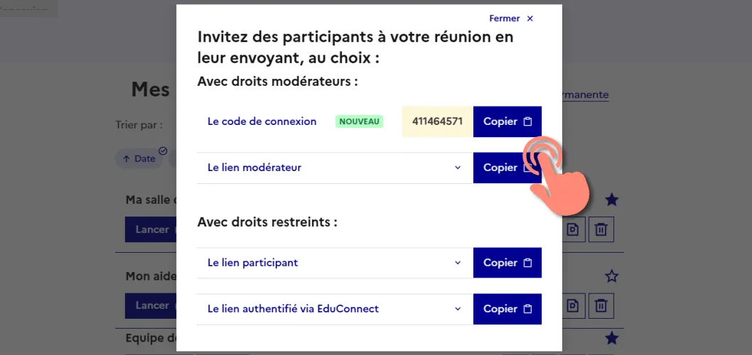 code de connexion à copier.