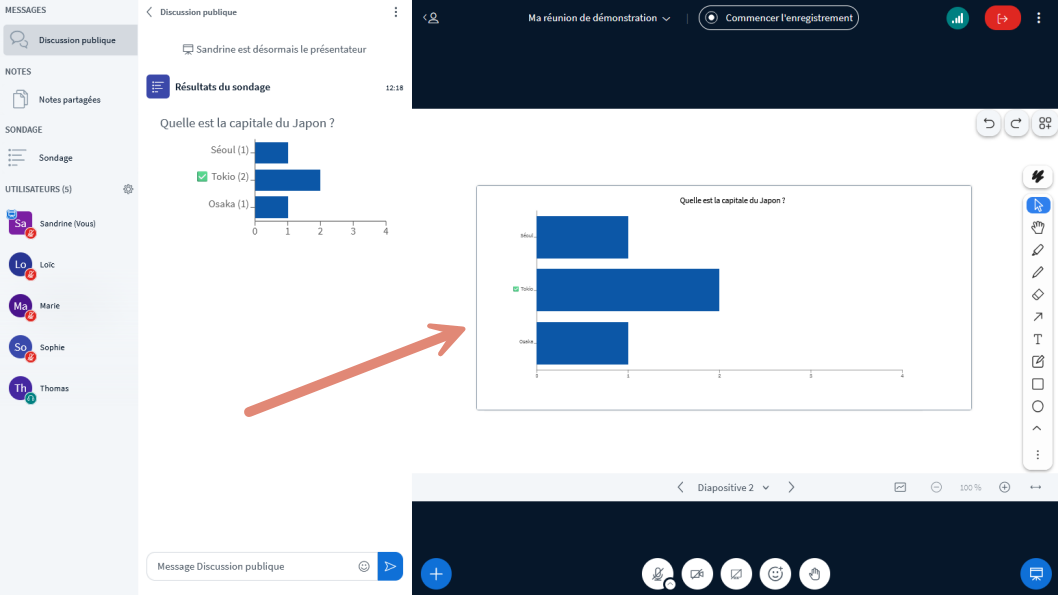 mise en valeur des résultats du quiz à l’aide des outils d’annotation.