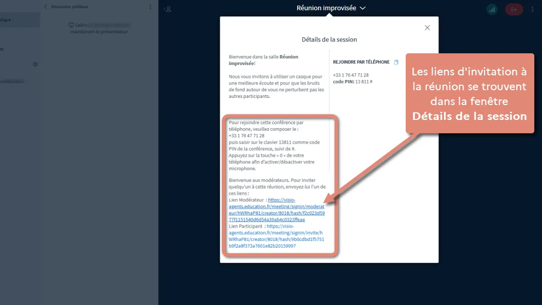 liens d&rsquo;invitation dans l&rsquo;interface.