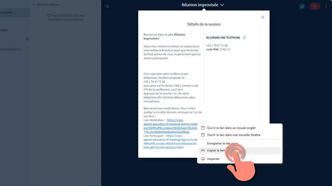 clic droit et sélecction du copier le lien pour le partager.