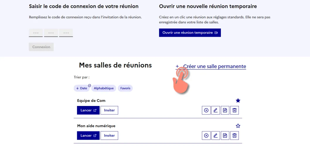 cliquez sur le lien créer une salle permanente.