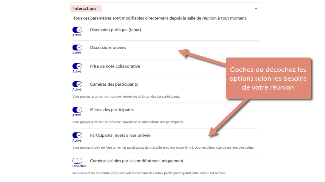 cocher ou décocher les option d&rsquo;interaction.