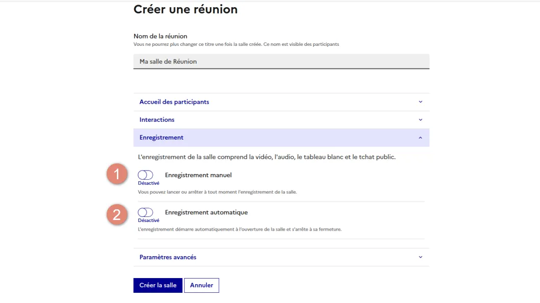 options d&rsquo;enregistrement manuel et enregistrement automatique.