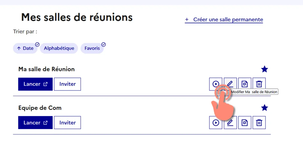 bouton pour acceder aux modification de la salle permanente .