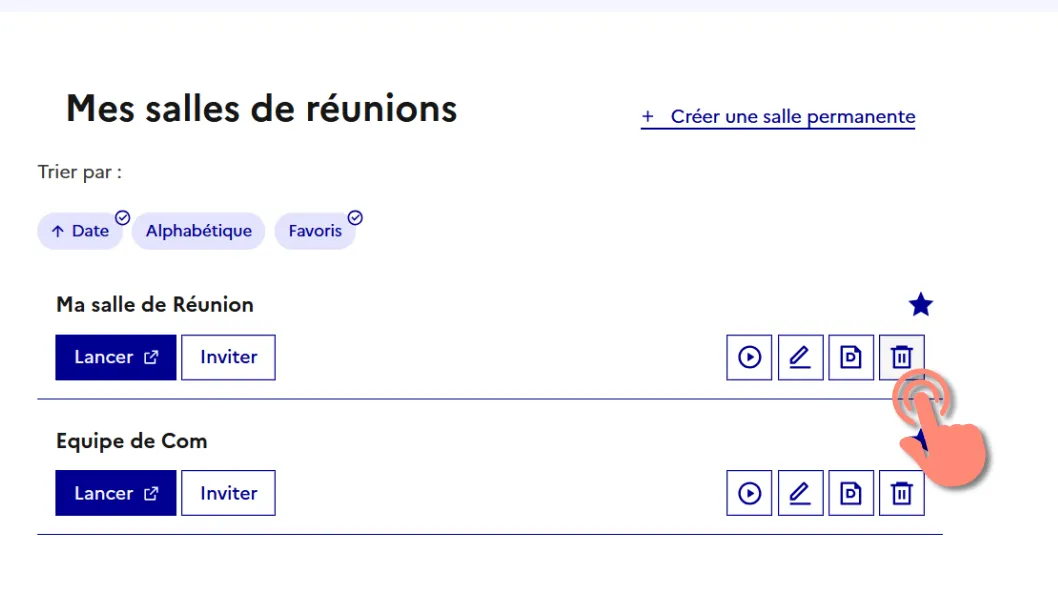 bouton pour supprimer la salle.
