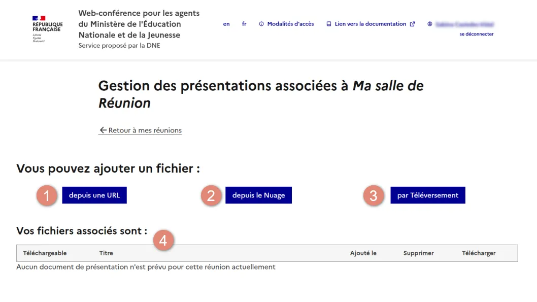 page d’ajout des fichiers avec les différentes options disponibles.