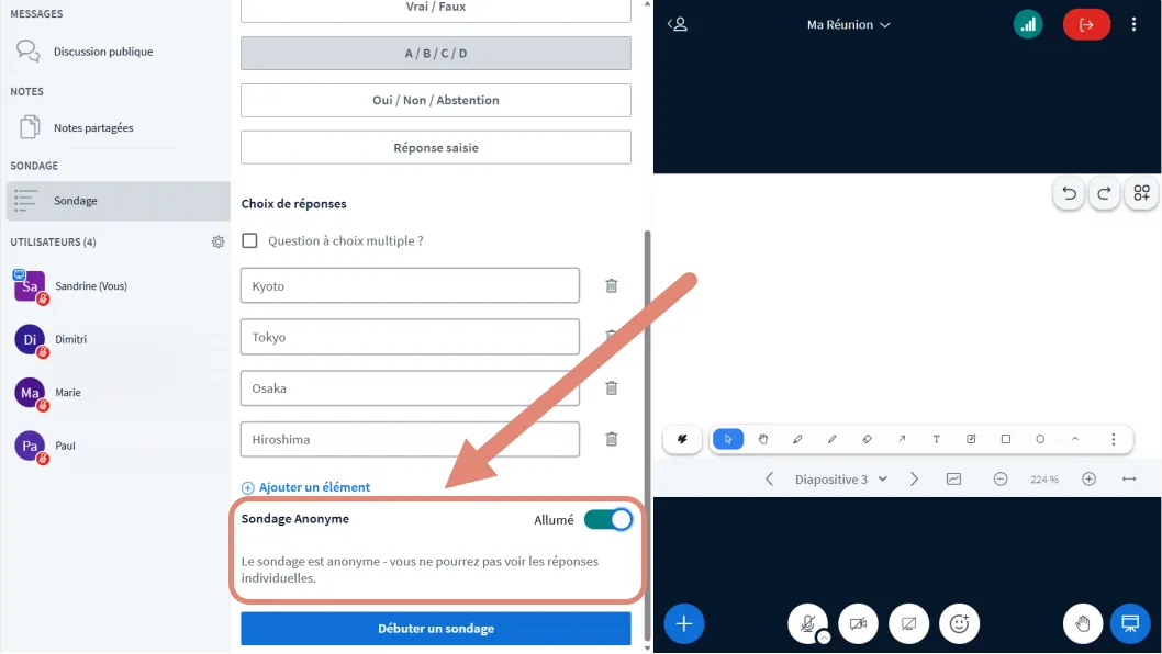 option permettant d’activer ou non l’anonymat du sondage.